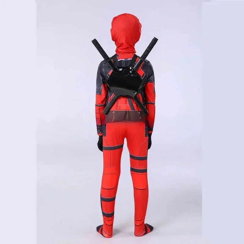 Adult Deadpool Costume Men Women Kids Cosplay Mask Suit Jumpsuit Backpack Knif Accessories Superhero Halloween Costume Child