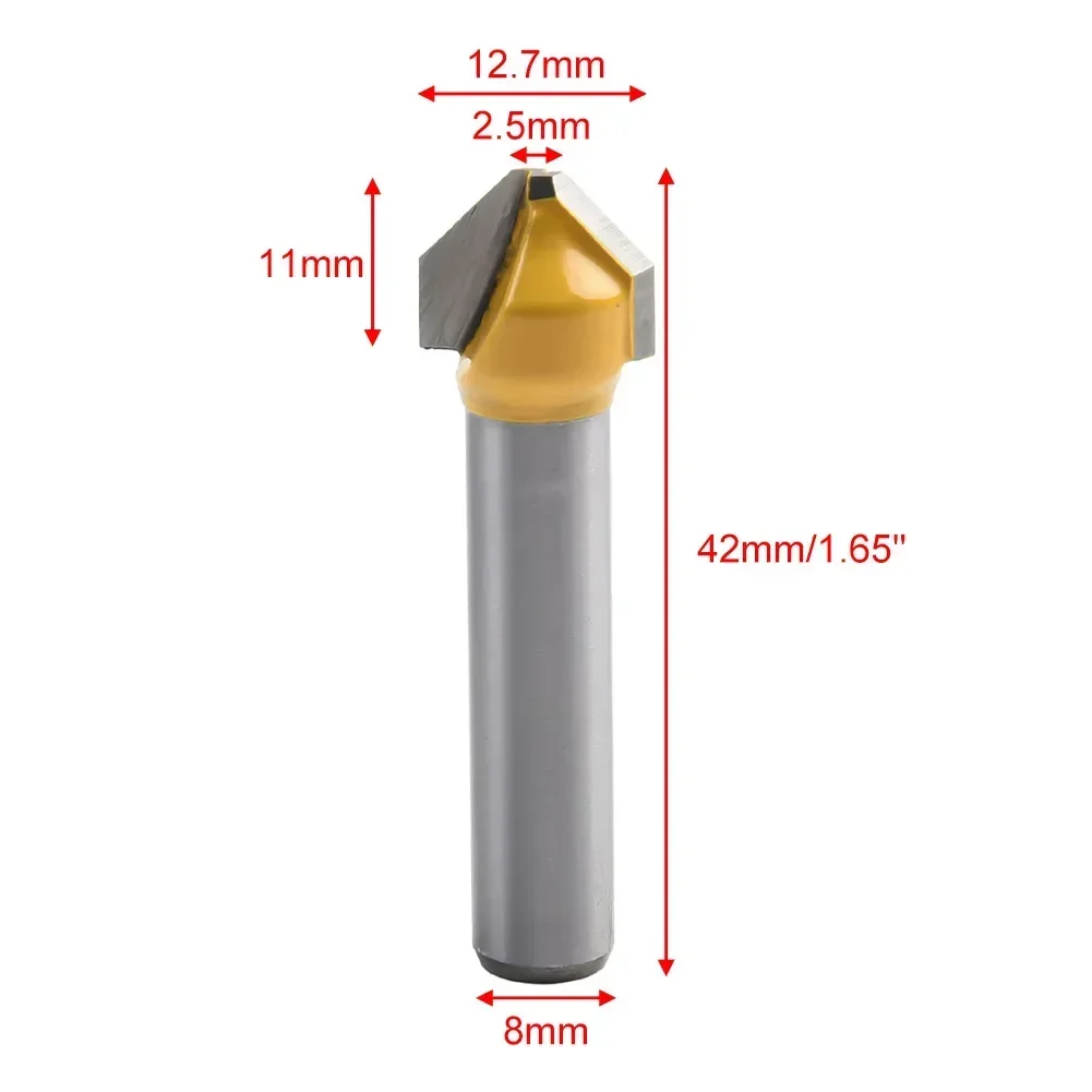 V-Shaped Groove Router Bit 90 Degrees 8mm Shank With 1/2 Flat Head Carbide Wood Engraving Milling Cutter Woodworking Router Bit