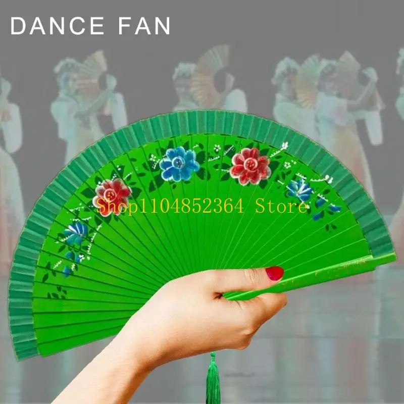 Decorative Spanish Hand Fan, Two Sided Colorful Painting Silk Dancing Fan for Dancing Enthusiasts and Fashion