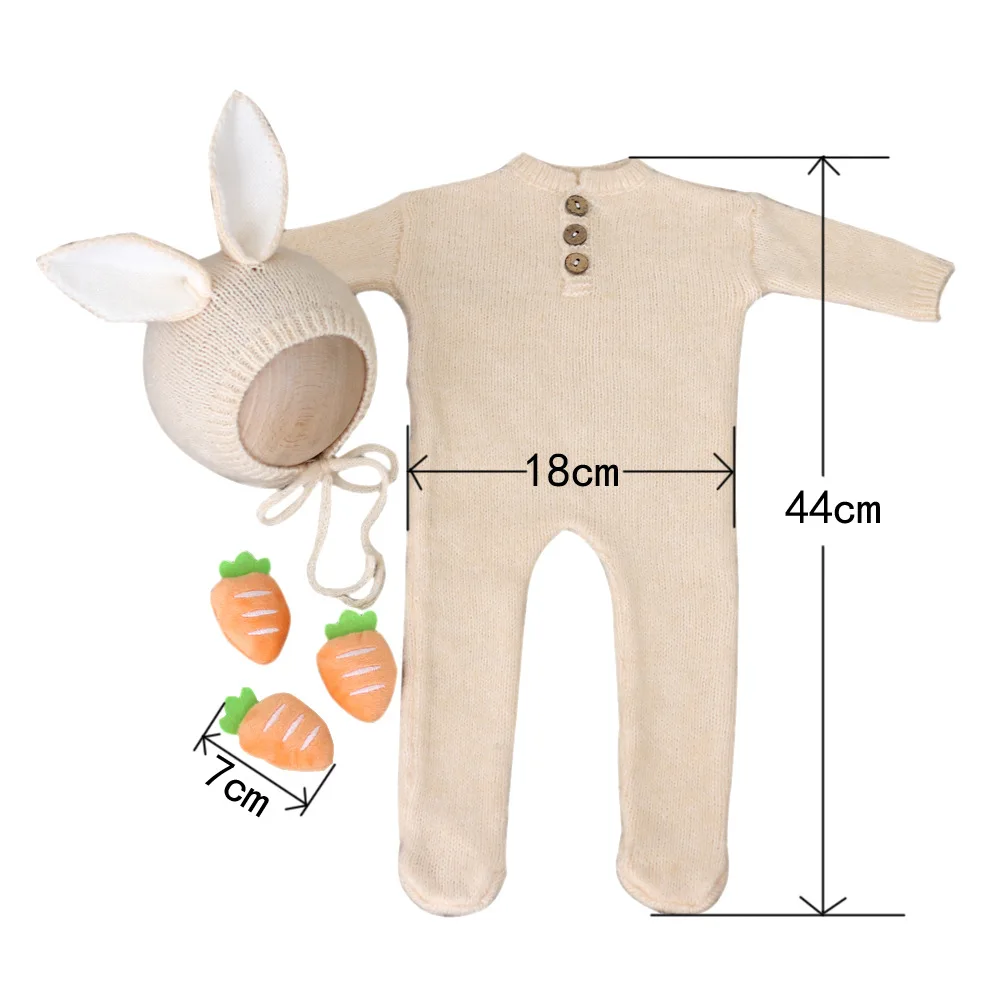 Newborn Photography Props Outfit Bunny Romper Knitted Baby Animal Jumpsuits Baby Photo Shooting Accessories