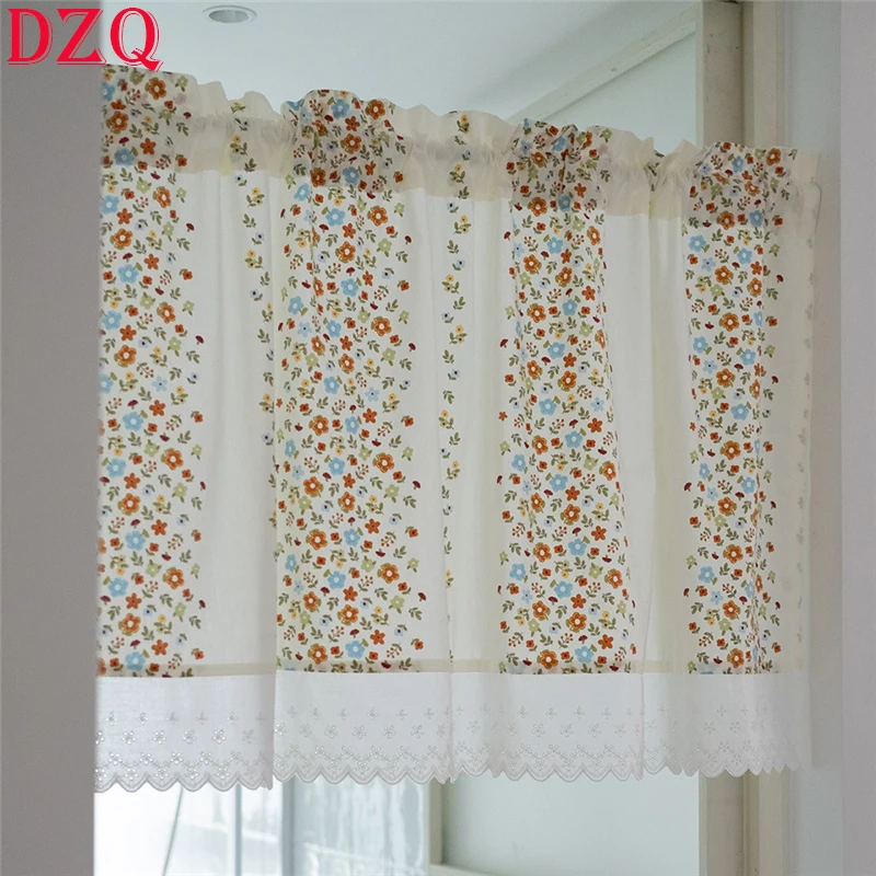 

Korean Sweet Flowers Short Curtains for Living Room Japanese Pastoral Lace Floral Half Curtains for Kitchen #A632