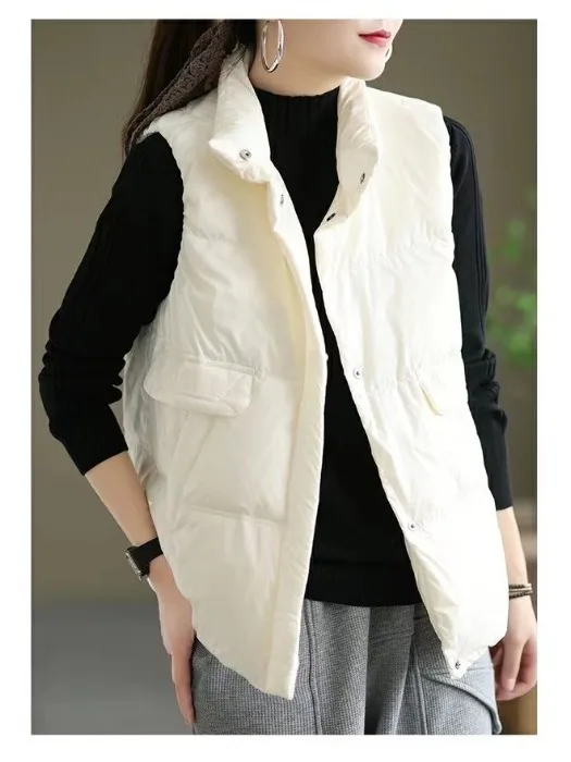 

New Women's down Cotton Vest ort Lightweight Stand Collar Autumn Winter Outerwear Warmth Casual Sle Single Button ket