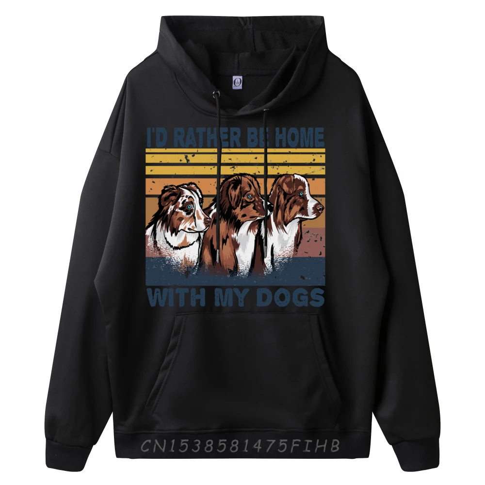 I'd Rather Be Home With My Dogs Retro Vintage Christmas Dogs Graphic Sweatshirts Men's Oversize Long Sleeve