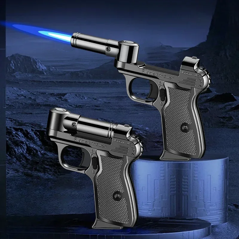 جديد في الهواء الطلق طوي ودورية نفخ ولاعة معدنية يندبروف طائرة عالية الطاقة الأزرق لهب غاز البوتان ولاعة المطبخ