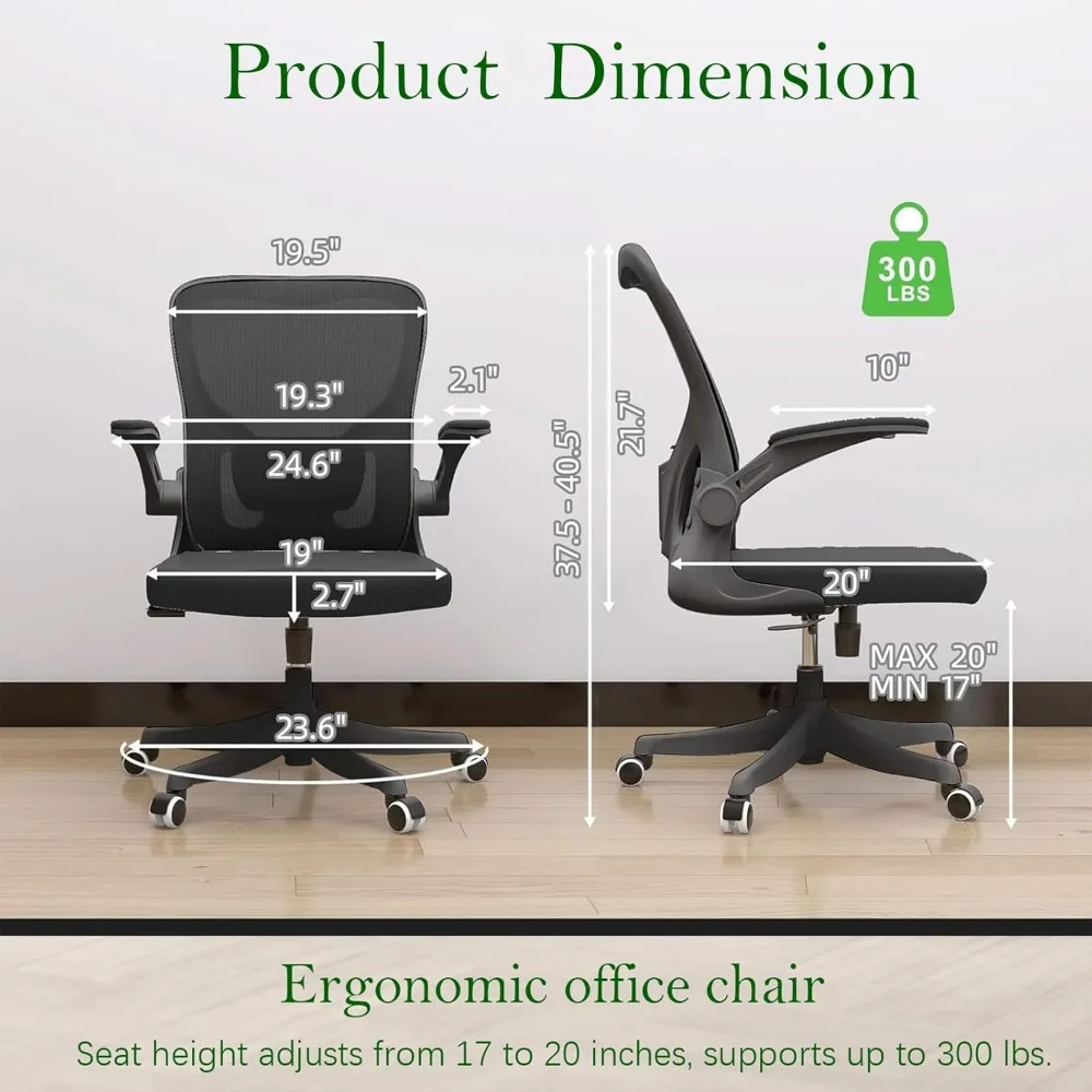 Ergonomic High-Back Mesh Desk Chair with Adjustable Height, Lumbar Support, Flip-Up Armrests, and Headrest for Comfortable Offic