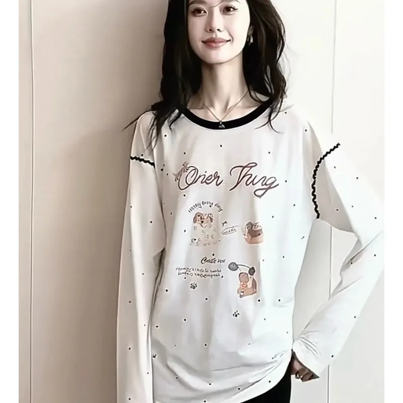 Aesthetic T-shirt Y2K Streetwear Cartoon Kawaii Long-sleeve Top Anime Print Tops Lazy Sun-protective Cover-up Tops Tees Harajuku