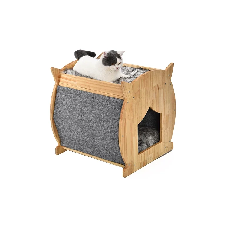 QS منزل خدش خشبي عملي كيتي مع وسادة قطيفة لعبة الكرة أثاث القطط #4