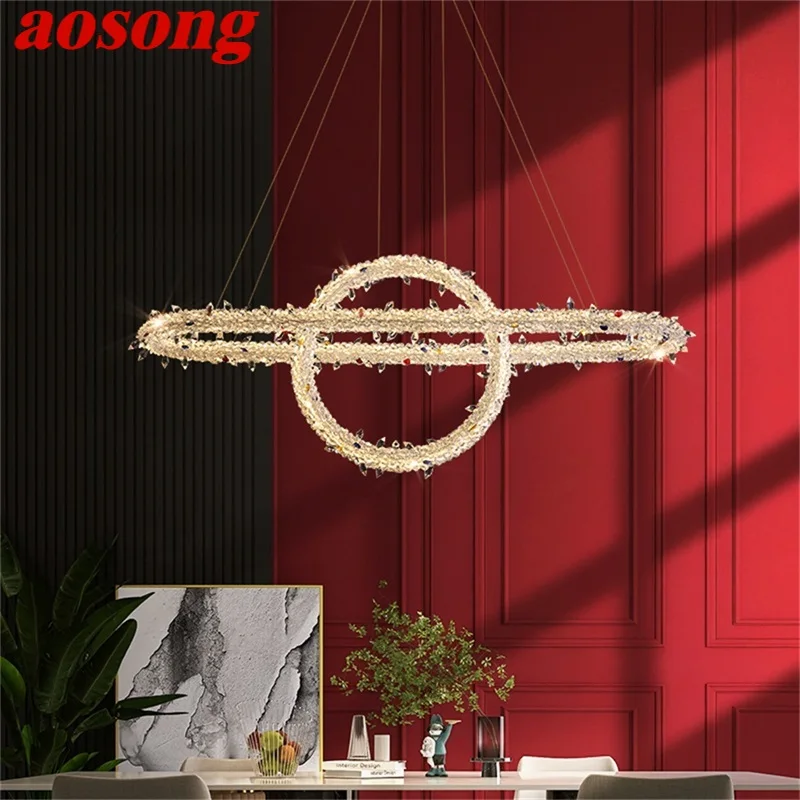 

AOSONG Contemporary Pendant Lamp Creative Crystal Gold Luxury Chandelier LED Fixtures For Dining Room Bedroom Light