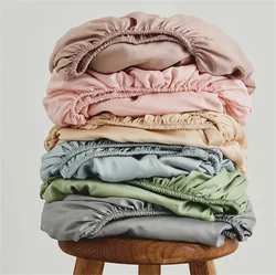 Washed Cotton Mattress Covers with Elastic Band Solid Color Fitted Sheet Soft Comfort Mattress Protector Queen King Size Bed 1pc