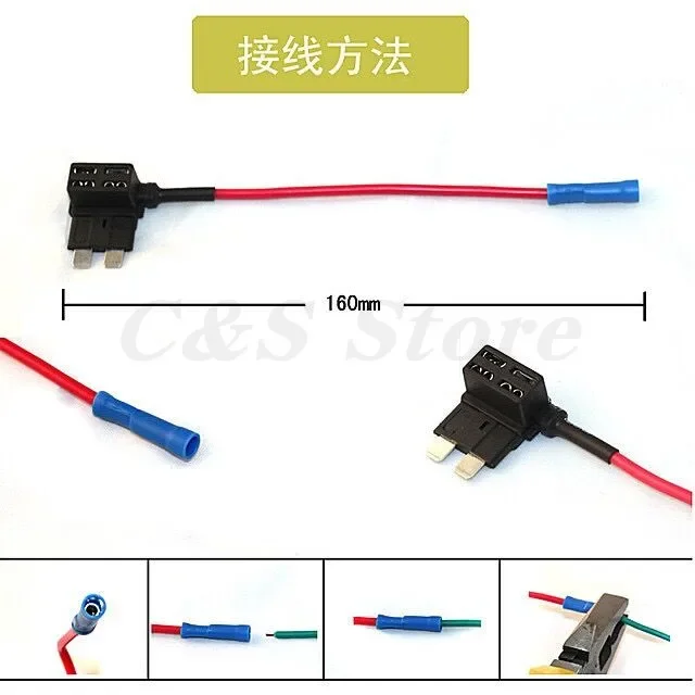 12V MINI SMALL MEDIUM Size Car Fuse Holder Add-a-circuit TAP Adapter with 10A Mini Standard ATM Blade Fuse