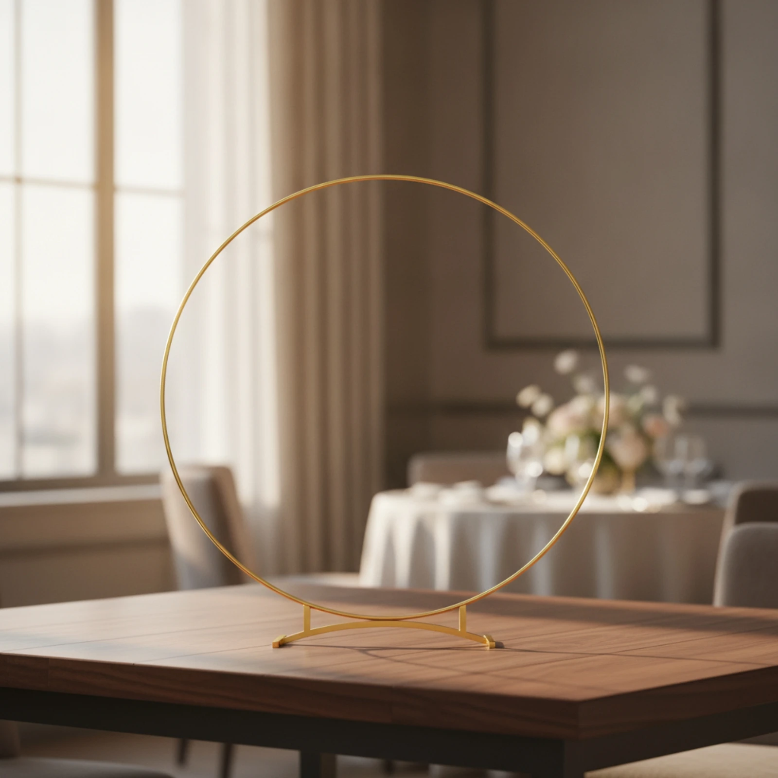 Tabletop Hoop Stand Gold-Colored Metal Hoop Stand Centerpiece Riser Glossy Slim for Wedding Planners, Receptions, Parties