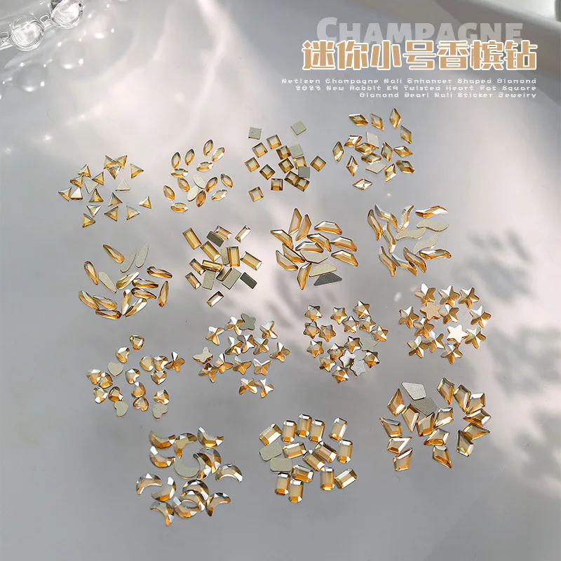 50pcs Champagne Mini Shaped Flat Bottom Diamond Small Maillard Nail Diamond Jewelry Explosive Flash Diamond Jewelry Wholesale