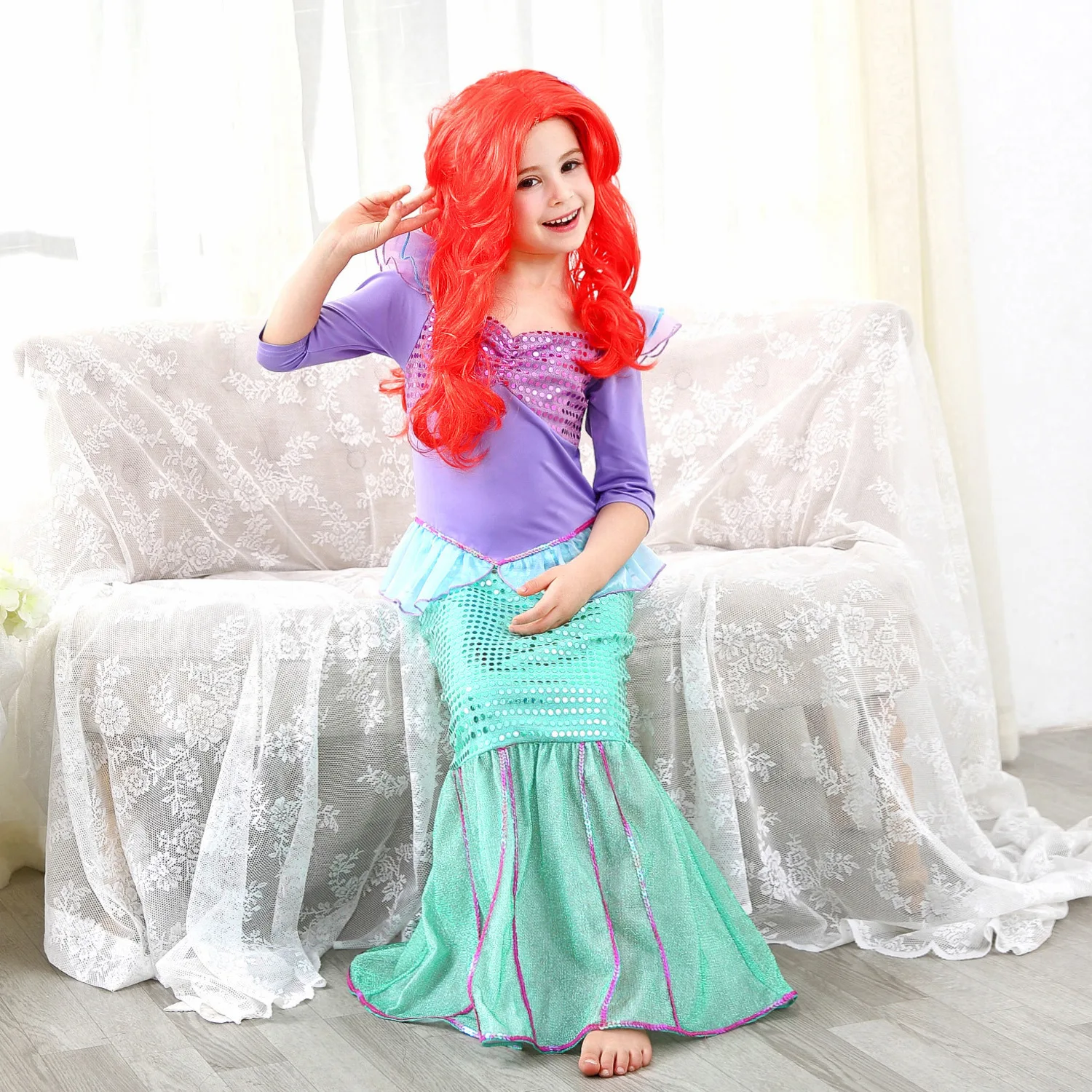 Little Mermaid Ariel Accessories for Baby Girls Crown Necklace Hair Hoop Wig Glove Lovely Parts Birthday Cosplay Dress Ornament