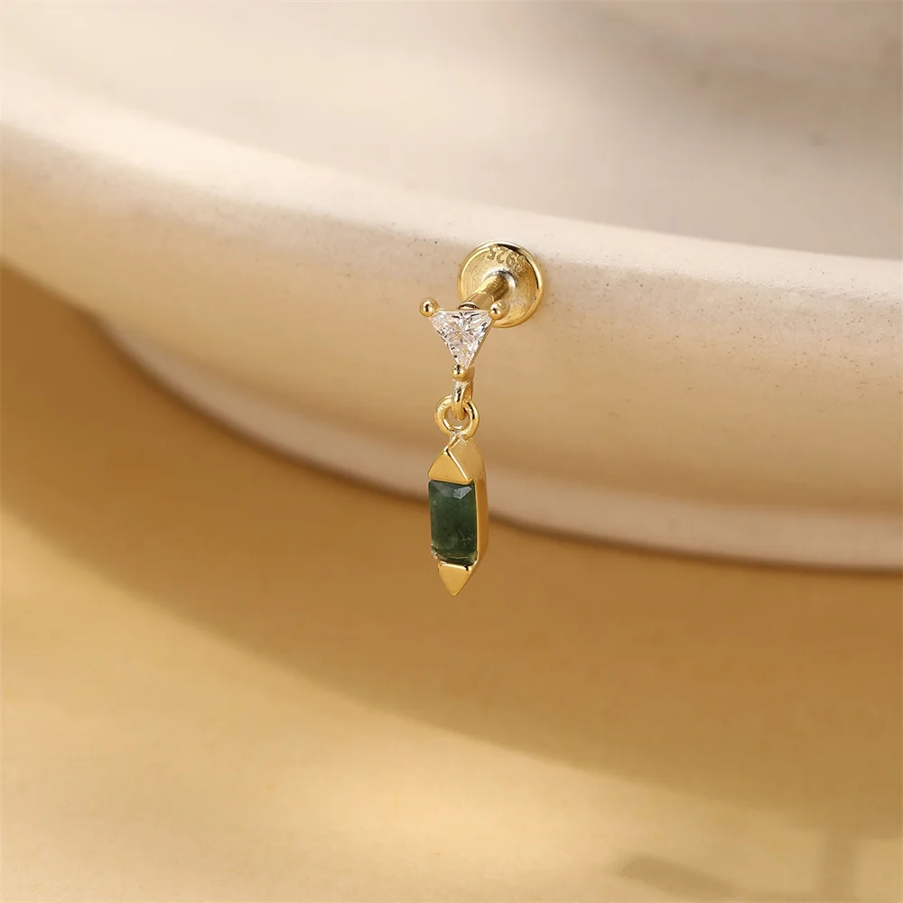 CANNER 1 Stück Sommer Natürlicher Wassergras-Achat Pferdeauge 925 Sterling Silber Flachkopf Piercing Ohrstecker für Damen INS Ohrring – Detail 20