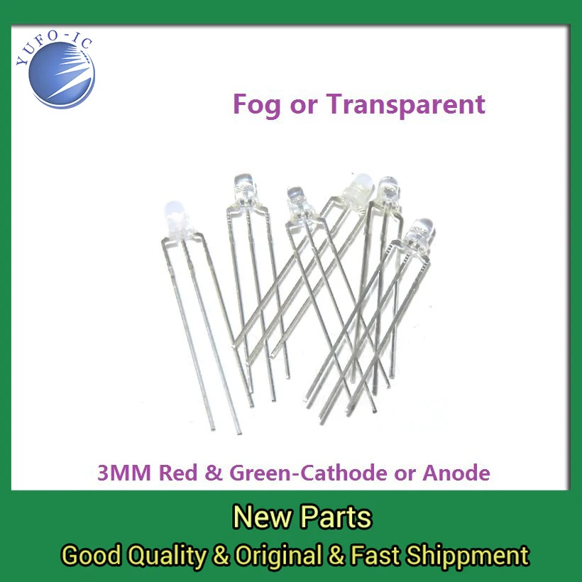 100PCS 3pin 3P Positive Negative Transparent / Fog Type F3 3mm LED Red+Green Light Emitting Diode Common Anode / Cathode