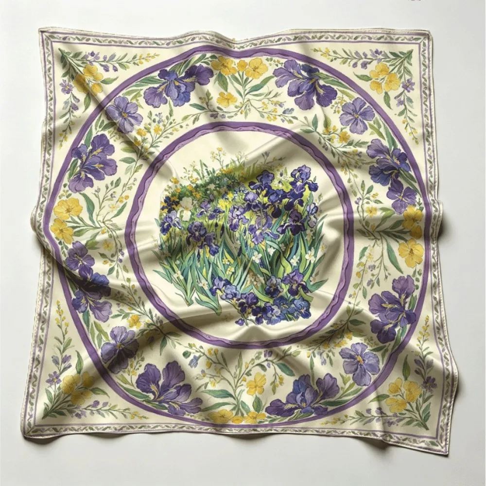 Purple yellow floral circle design Women Lightweight Square Scarf, Portable Multi-scene Wear Exquisite Gift