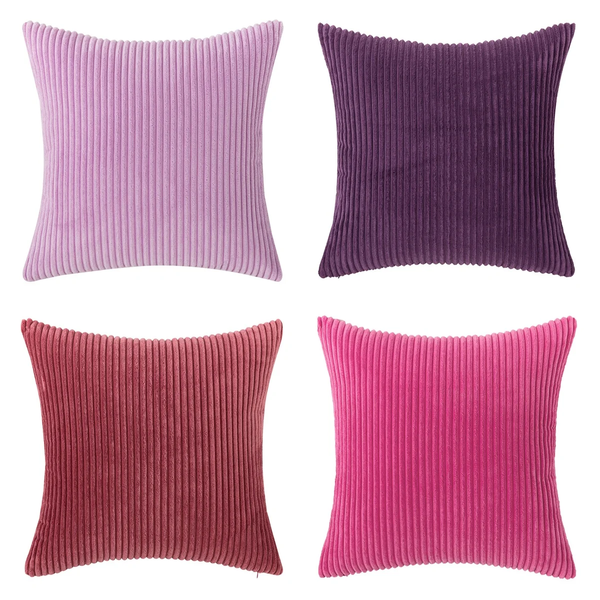 Fliederfarbene Klassische Cord-Kissenbezüge - Weiche Gestreifte Boho Dekorative Quadratische Kissenhüllen für Sofa Couch Wohnzimmer