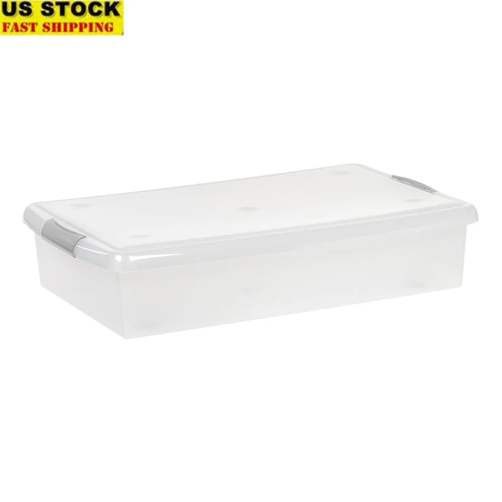 

40 Qt Plastic Storage Bin with Lid Stackable Tote Clear Durable Organizer Home Office Garage Under Bed Use