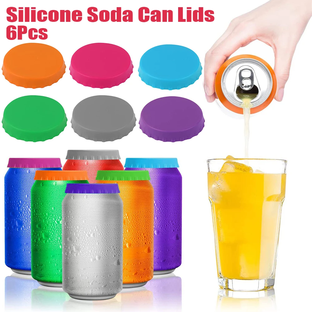 6Pcs Silicone Soda Can Lids Beer Coke Can Covers Spill-proof Can Tops for Soda Beverage Can Saver Pop Stopper Protector Keeper