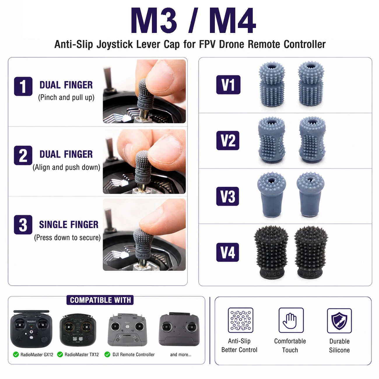 M3 M4 FPV Drone Remote Controller Joystick V1/V2/V3/V4 Lever Rocker Cap Anti-Slip for Radiomaster GX12 TX12 DJI Upgrade Parts