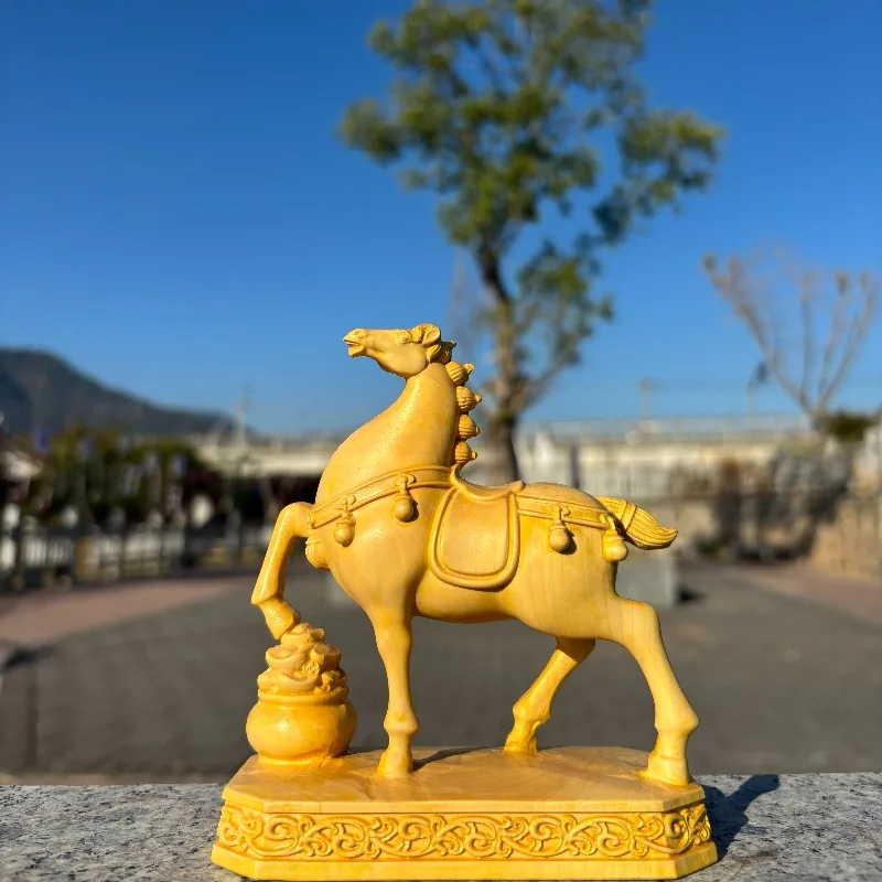 Hand-Carved Boxwood Horse Statue - 4.7x2x4.3