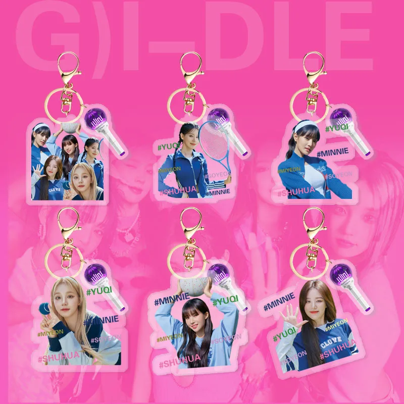 

KPOP (G)I-DLE Keychain Fashion Car Bag Acrylic Key Ring Holder MIYEON SHUHUA SOYEON YUQI MINNIE Fans Collection Gifts