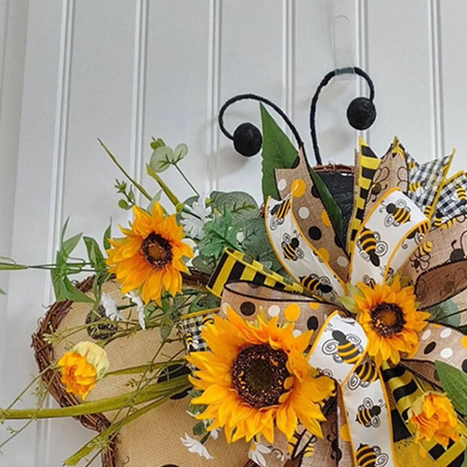 Honey Bee Sunflower Wreath for Front Door Spring Summer Artificial Flower Wreath Rattan Base Creative Home Wall Decor Gift for