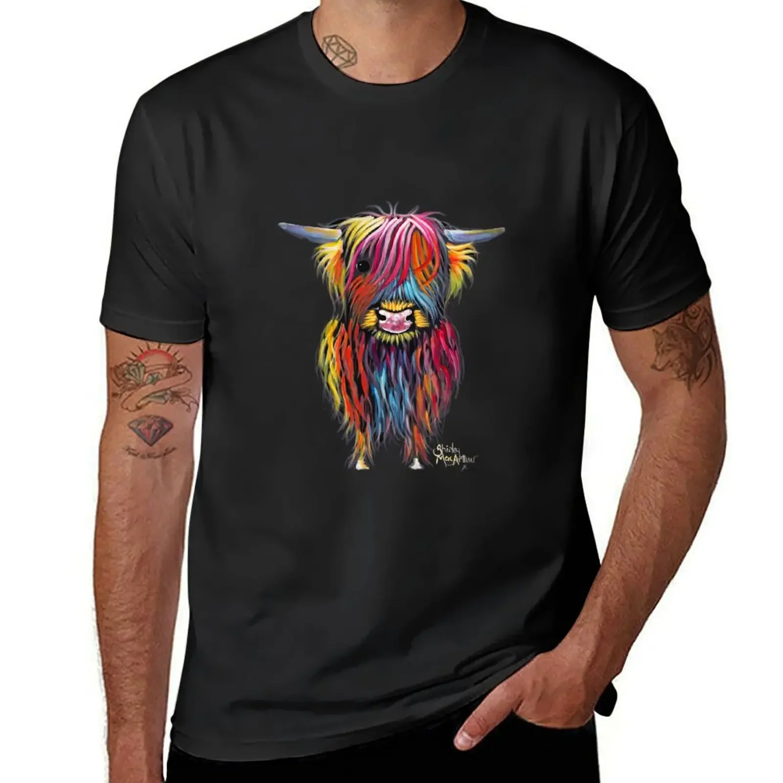 Scottish Hairy Highland Cow ' BRAVEHEART ' by Shirley MacArthur TShirt heavyweights anime clothes slim fit t shirts for men sale