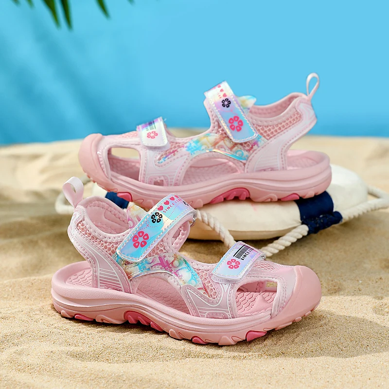 Summer Children Sandals Girls Hollow Fashion Soft Bottom Anti-Collision Sports Shoes Non-Slip Lightweight Kids Beach Sandals