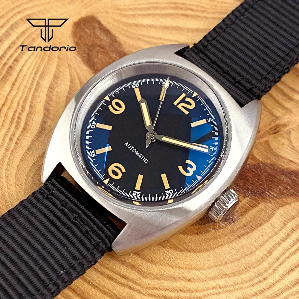 Tandorio Diver Mechanical 36mm Brushed Automatic Watch Double Domed AR Sapphire NH35A PT5000 20Bar Luminous Wristwatch for Men