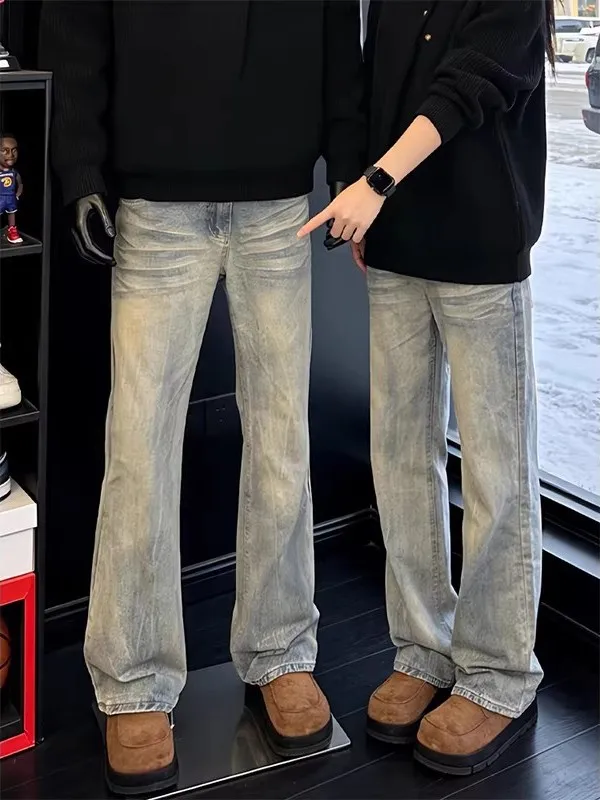 

Waed American Sle Lightning Pattern Straight Leg Jeans Men's Spring Faionable Casual Pants Slimming Bootcut Denim