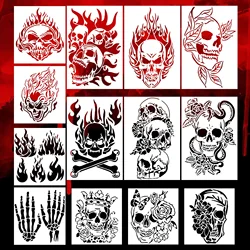 13Pcs/Set Skull Ghost Fire DIY Layering Stencils Painting Scrapbook Coloring Embossing Album Decorative Template