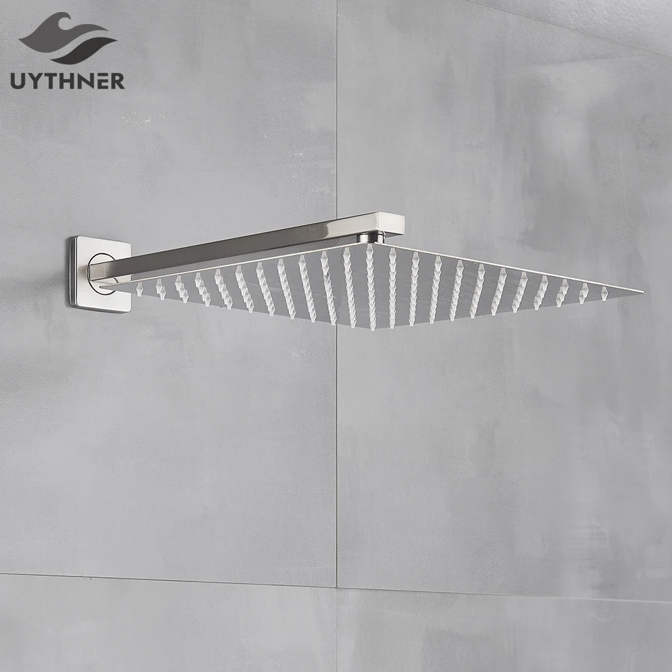 Rainfall Shower Head 8"/10"/12" Square Bathroom Ultrathin Rain Top Shower Head with Shower Arm Faucet Accessories Wall Mounted