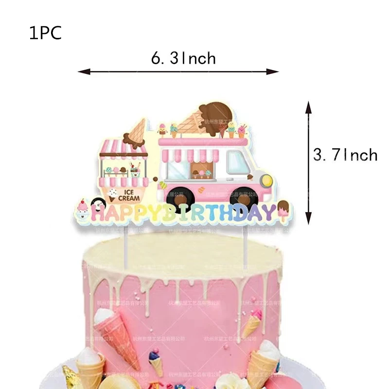 Eis Cartoon Thema Party Arrangement Popsicle Geburtstag Pull Flag Latex Ballon Kuchen Einsatz Karte Sommer Party Dekoration – Detail 9
