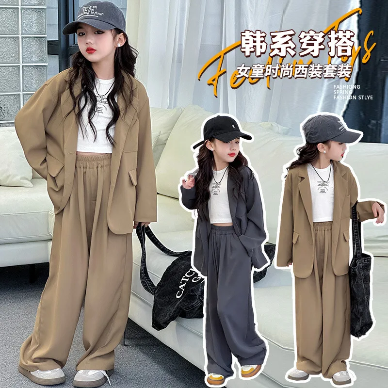 Girls' Spring Casual Loose Suit Set Children's Leisure Two-piece Mini-Me Styles New Arrival Tween Fashion