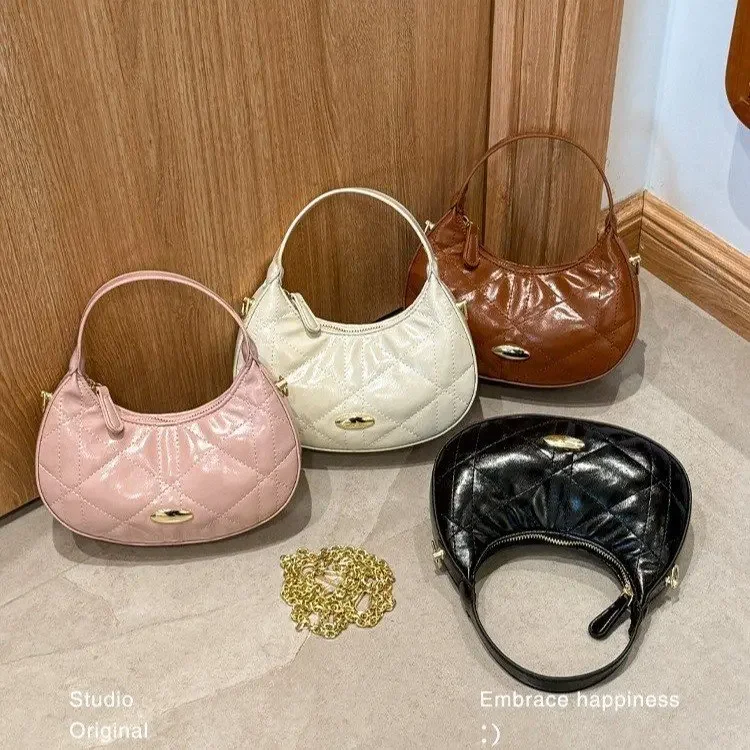 

2026 New One-Shoulder Mini Crescent Bag Elegant Premium Versatile Fashion Women's Bag Rhombus Handbag One-Shoulder Crossbody