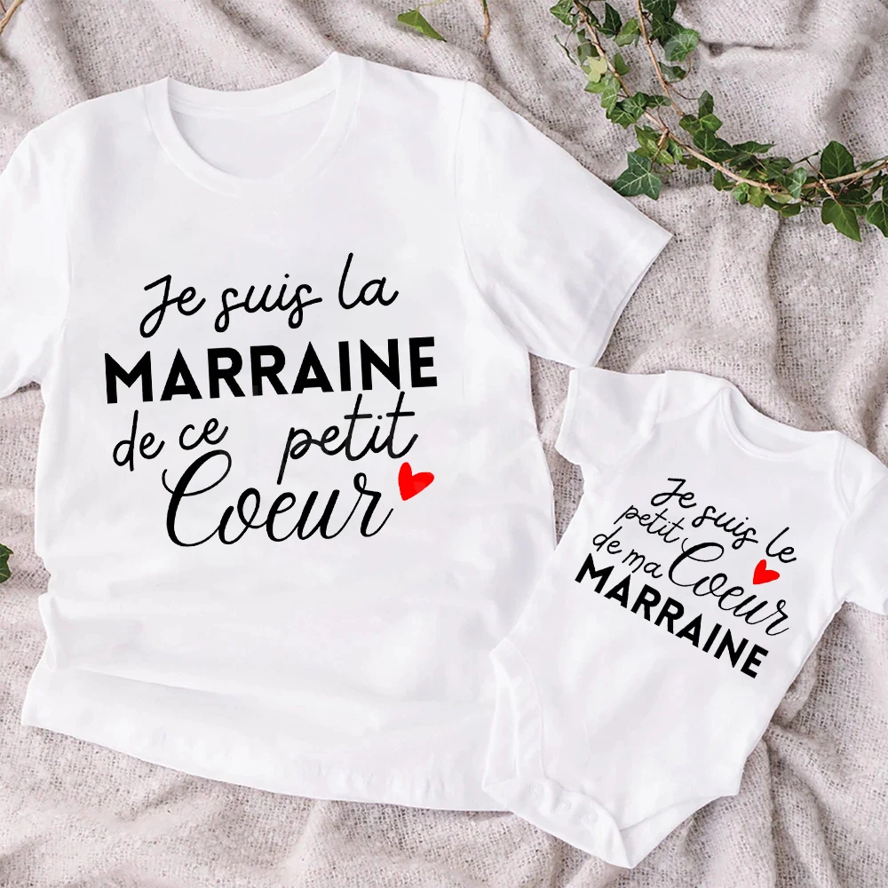 Funny French Printed Family Matching Clothes Godmother & Baby Outfit Gofmothes Short Sleeve Shirts Tee Newborn Bodysuit Romper