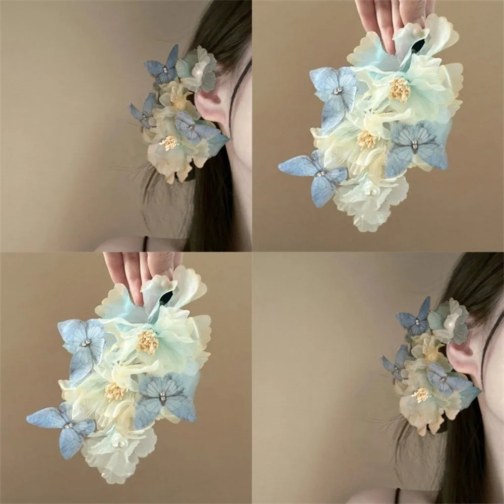 

Blue Butterfly Flower Hairpin Large Ancient Style Hanfu Hair Accessories Headpieces Side Clip Chinese Style Hair Clip Girls