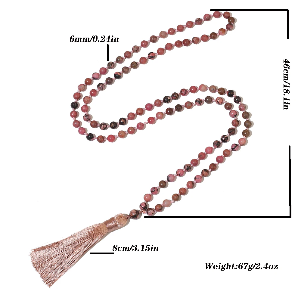 6mm Natural Stone Beads Knot 108 Mala Necklace Meditation Prayer Jewelry Japamala Rosary for Women