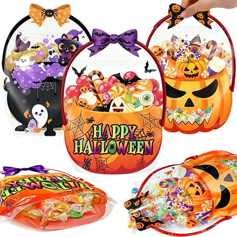 10~50Pcs Self Adhesive Sealing Pumpkin Ghost Bag Halloween Candy Sealed Bags for Packaging Candy Cookies Product Gifts,4 styles