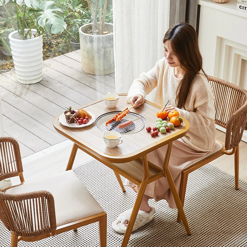 

Furnace making tea Balcony three-piece set of tables and chairs Small multi-functional electric ceramic stove BBQ dining table a