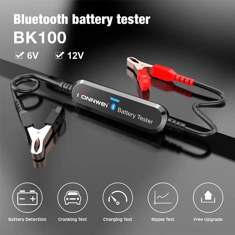 BK100 Wireless BT Car Battery Tester 100-2000 CCA 6V 12V Bluetooth Battery Detector Cranking Charging Test Ripple Test Analyzer