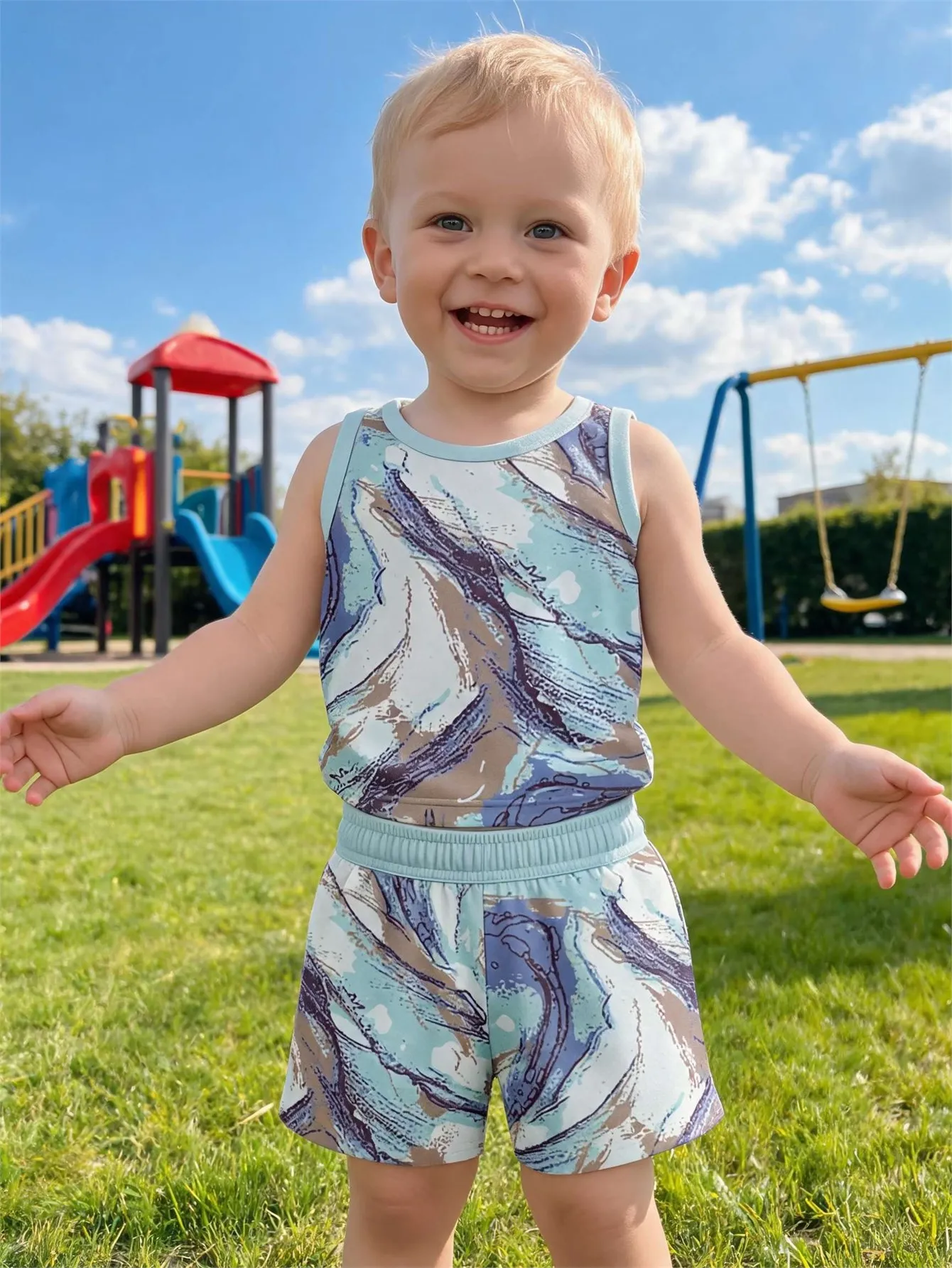 Baby vest and shorts set, summer children's sports and leisure two-piece set, breathable, sweat absorbing, quick drying fabric