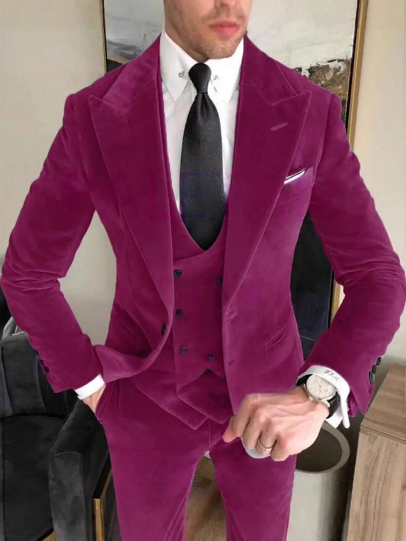 

Бархатный элитный, стильный, повседневный и облегающий мужской костюм, нежные свадебные смокинги. Мужской костюм из 3 предметов (пиджак + жилет + брюки)