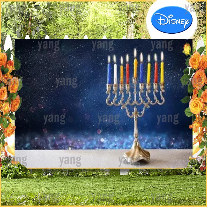 Custom Colorful Candle Backdrop Decoration Dreidel Jewish Holiday Family Party Background Happy Hanukkah Menorah Candelabra