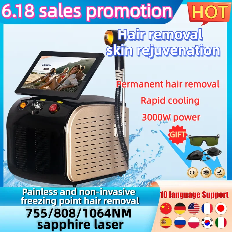 

6.18 Sale 808 Diode Laser Hair Removal Machine Triple Wavelength Painless Permanent Portable 808nm 755nm 1064nm