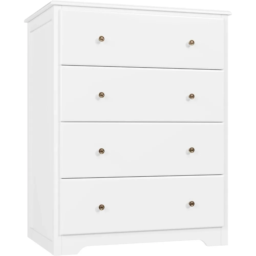 4 Drawer Dressers Chest of Drawers, Modern Tall Dresser, Wood Drawer Chest Storage Cabinet for Living Room