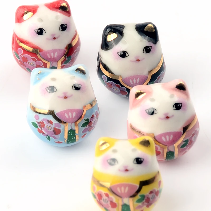 1.3x1.5cm 5pcs Mix Flowers Skirt Lucky Cat Shape Ceramic Beads for Jewelry Making DIY Beads Loose Spacer Charm Bracelet Jewelry