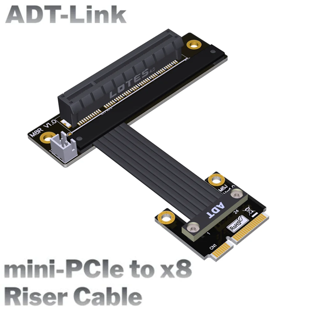 

ADT PCIE 4.0 Mini-PCIe Male To x8 Female Extension Cable mPCIe Internal Gen4 8x SSD Riser Adapter Cable For Motherboard Extender