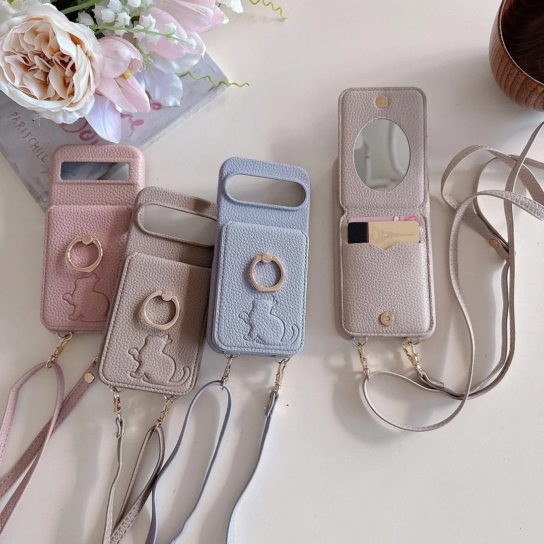 

HL1 Роскошный кожаный чехол-бумажник с слотом для карт для Google Pixel9 10Pro XL 8A8Pro7A 7Pro 6Pro Зеркало для макияжа Держатель кольца